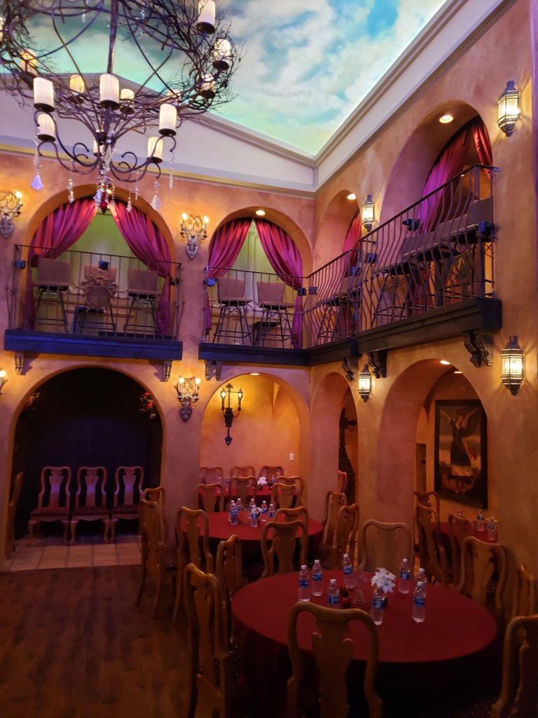 Luncheon meeting setting in the Chapel Theater at Thriller Villa event venue